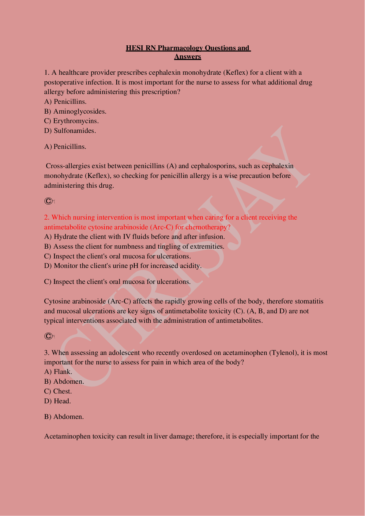 Preview image for HESI RN Pharmacology Questions and Answers